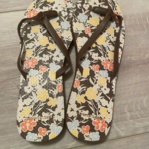 Tory Burch Brown and Yellow Sandals Floral Design